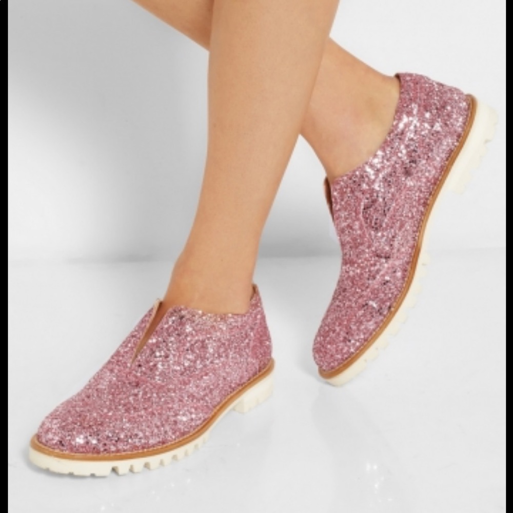 L'F Size 37 Pink Glitter Sparkle‎ Gipsy Ilga Finished Leather Brogues Slip On